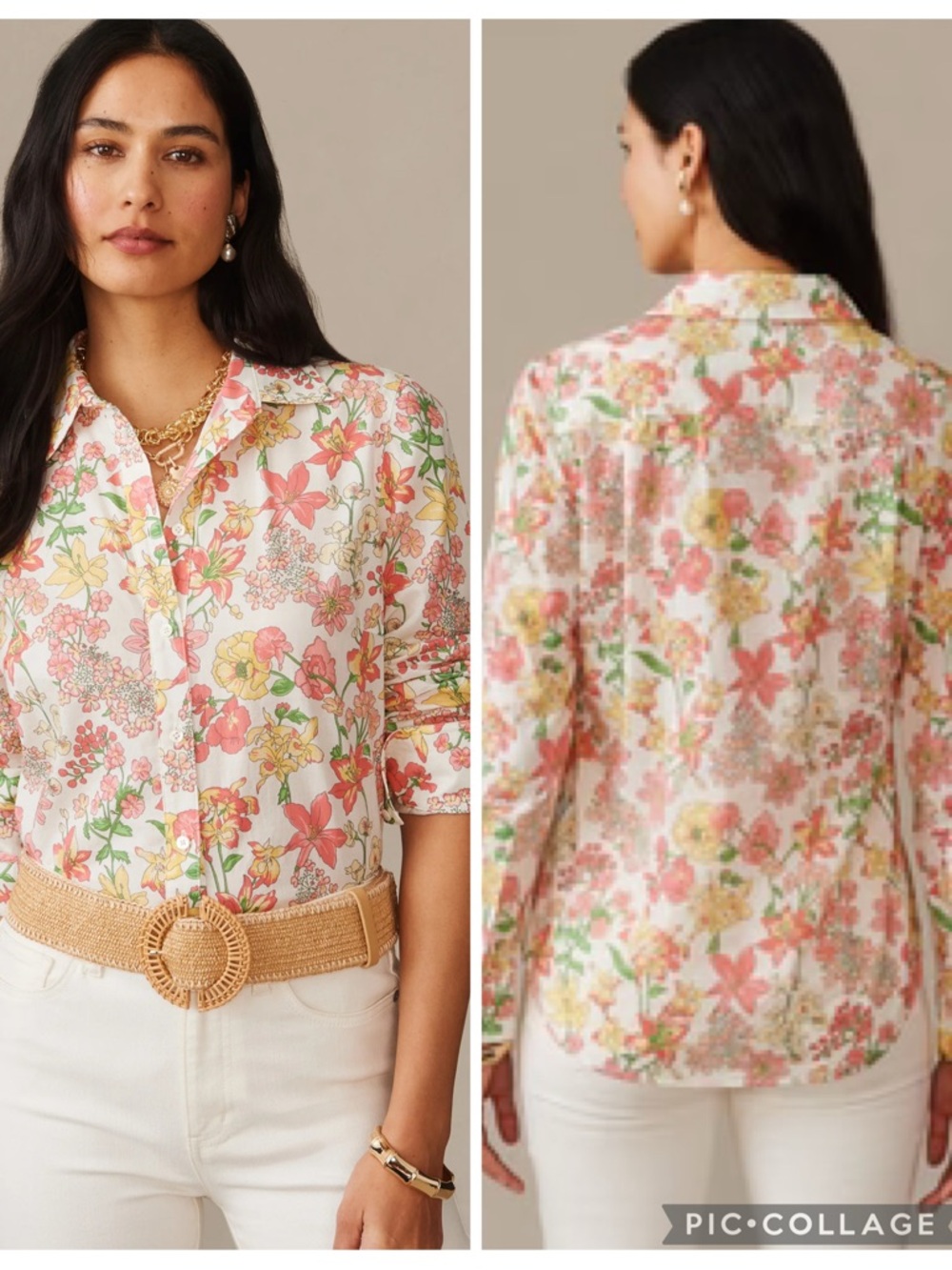 NWOT J. McLaughlin Off White Floral Print Lois Button-Up Shirt In Floral Villa